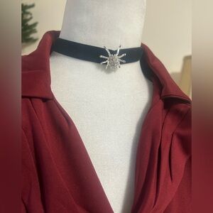 Black Velvet Choker with Rhinestone Spider